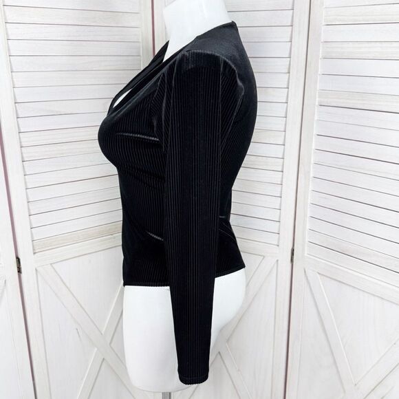 Good American All Day Ribbed Velvet Deep V Neck Bodysuit Black 4 XL - Picture 3 of 16